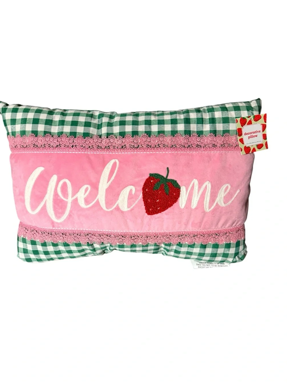 Welcome Strawberry Decorative Pillow - Pink and Green